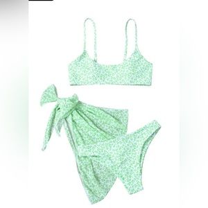 3 piece bikini/cover up set from SHEIN, size SMALL, mint green leopard print